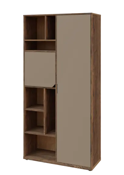 KSR6-83 P skříň šatní, 1x výsuvné ramínko, dvířka, niky, 2053x1022x400 mm, provedení pravé, dub halifax cínový/latte